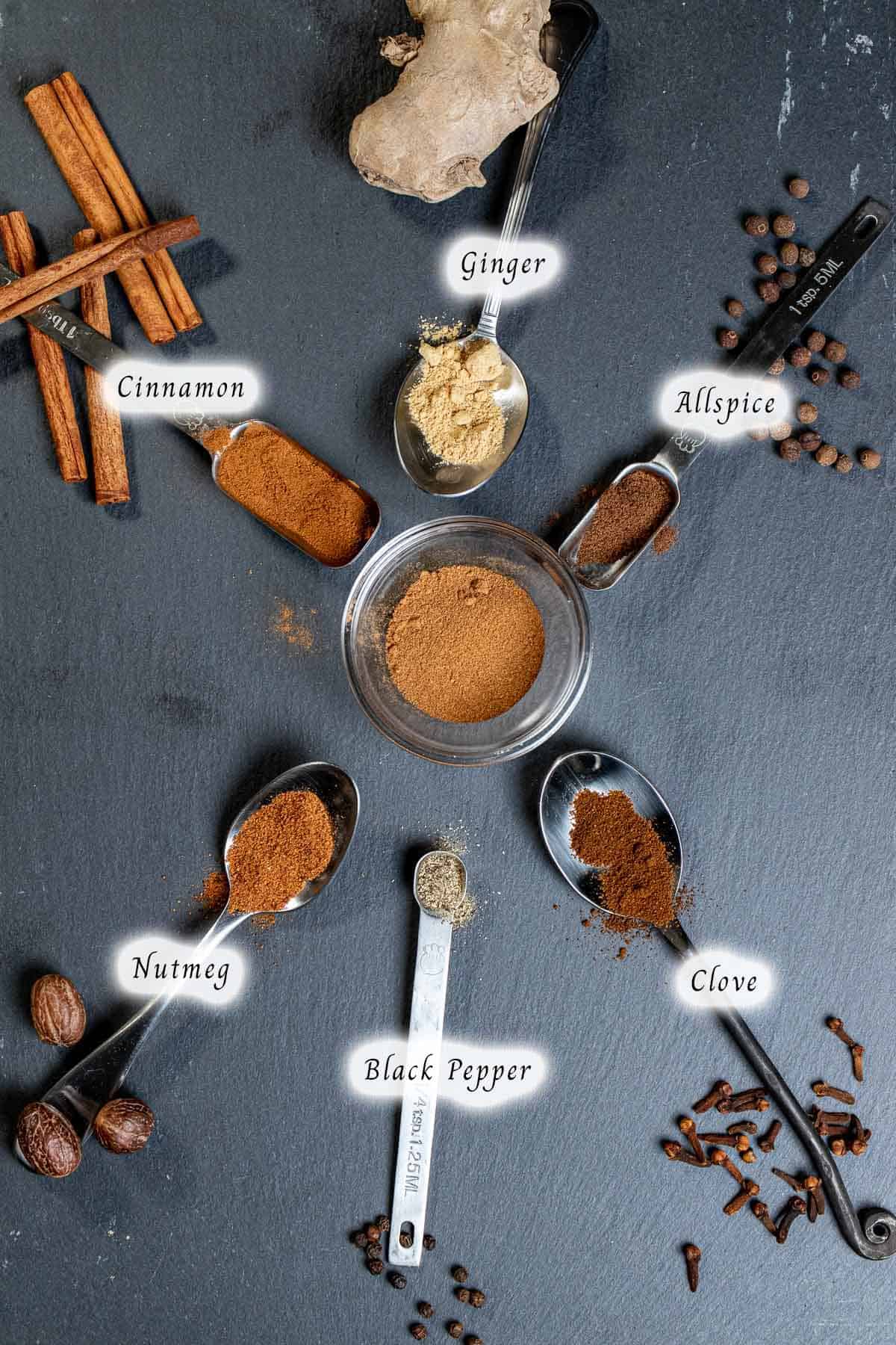 Ingredients for homemade pumpkin pie spice.