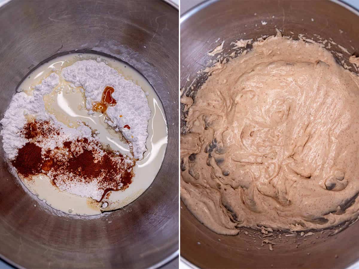 Making maple cinnamon glaze for scones.