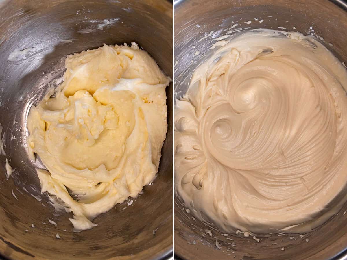 Making maple cream cheese frosting.