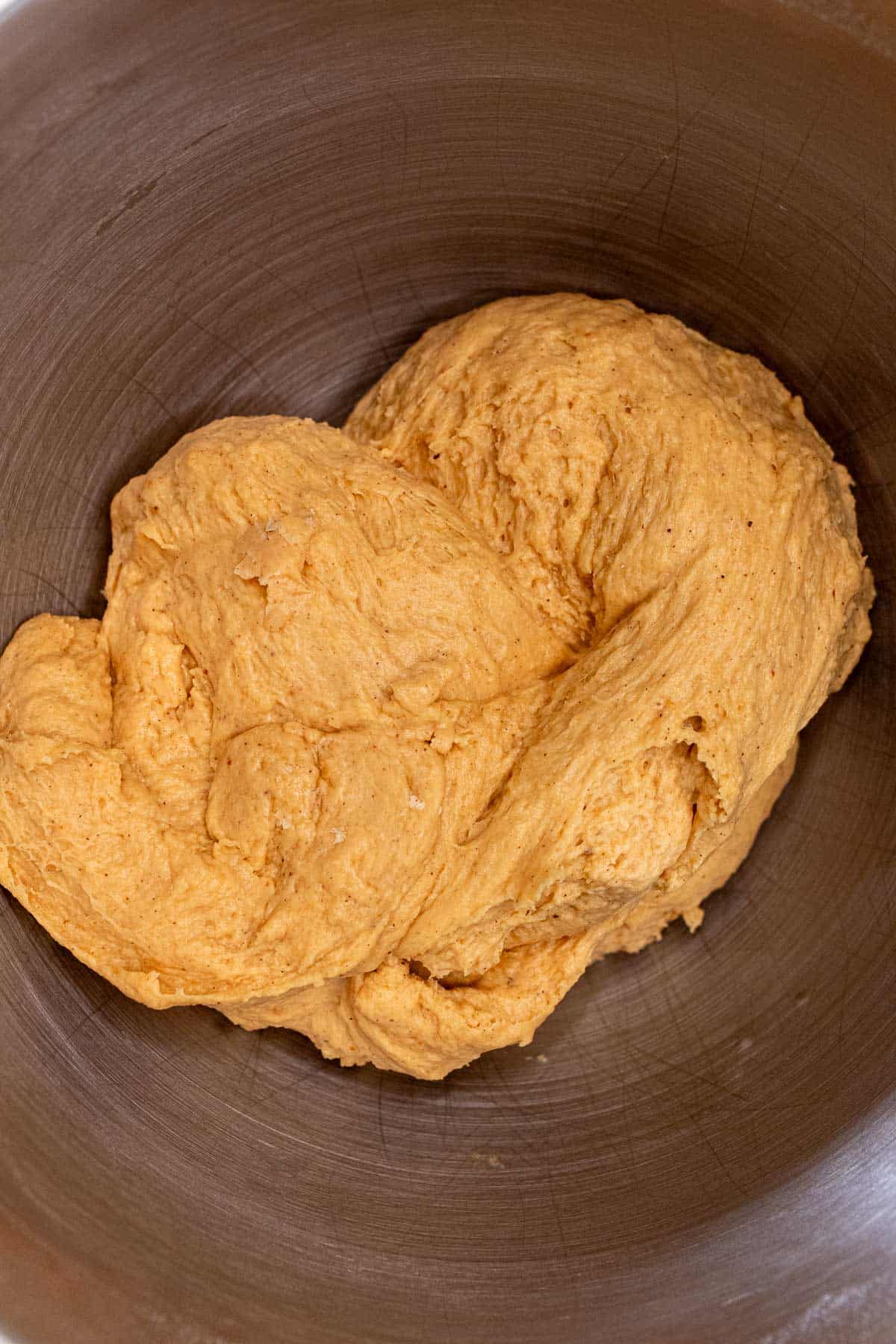Kneaded pumpkin dough first rise.