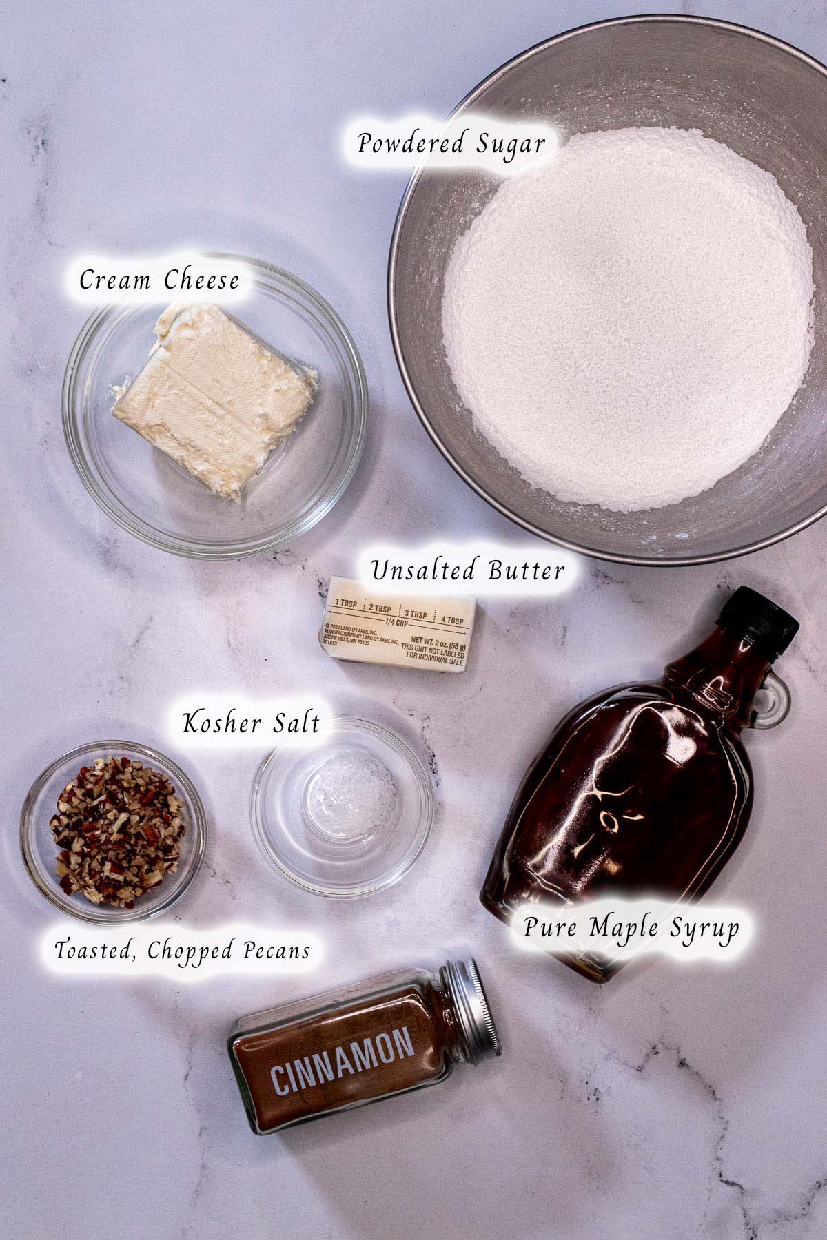 Maple cream cheese frosting ingredients.