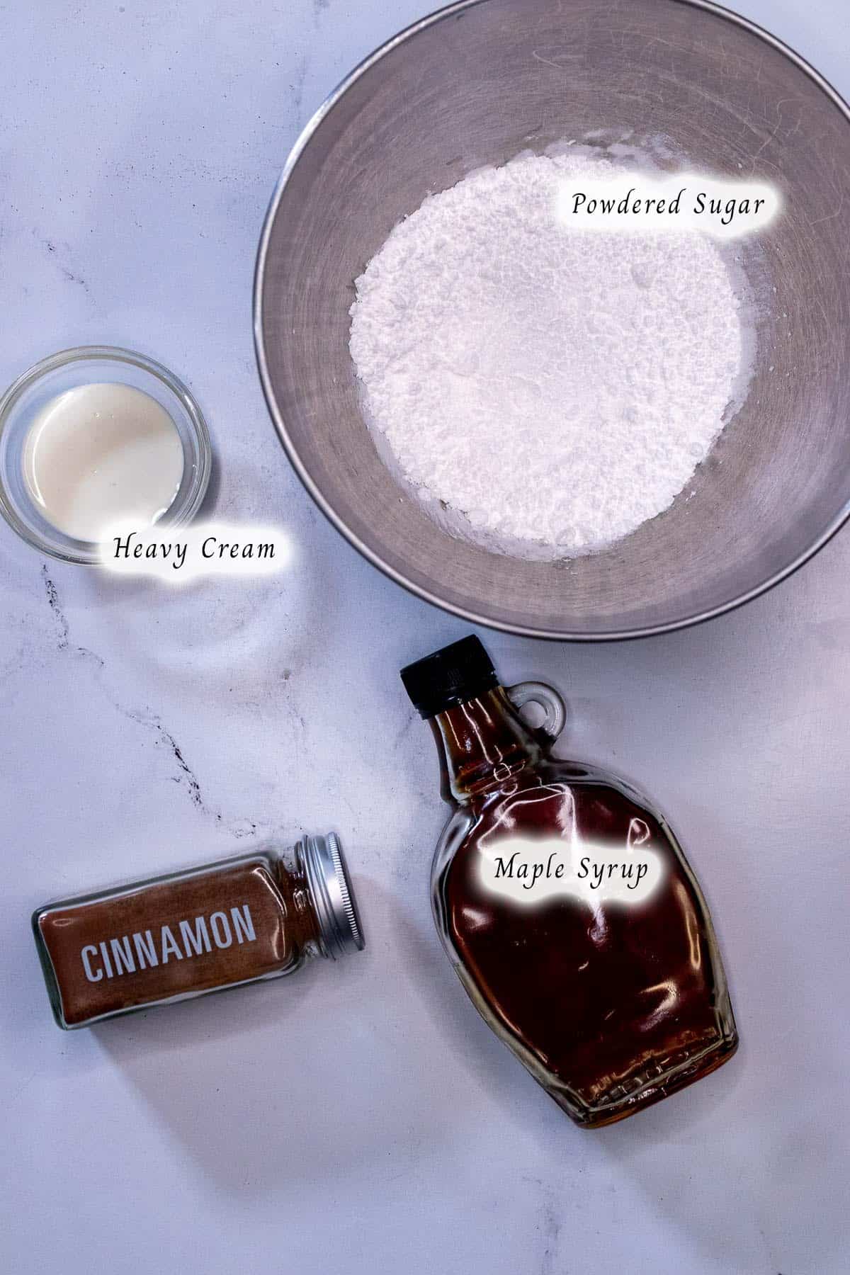 Ingredients for making maple cinnamon glaze.